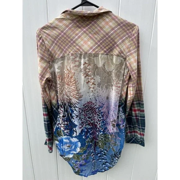 Aratta Silent Journey Plaid/Floral Back Button Up Long Sleeve Size Small - Picture 6 of 7